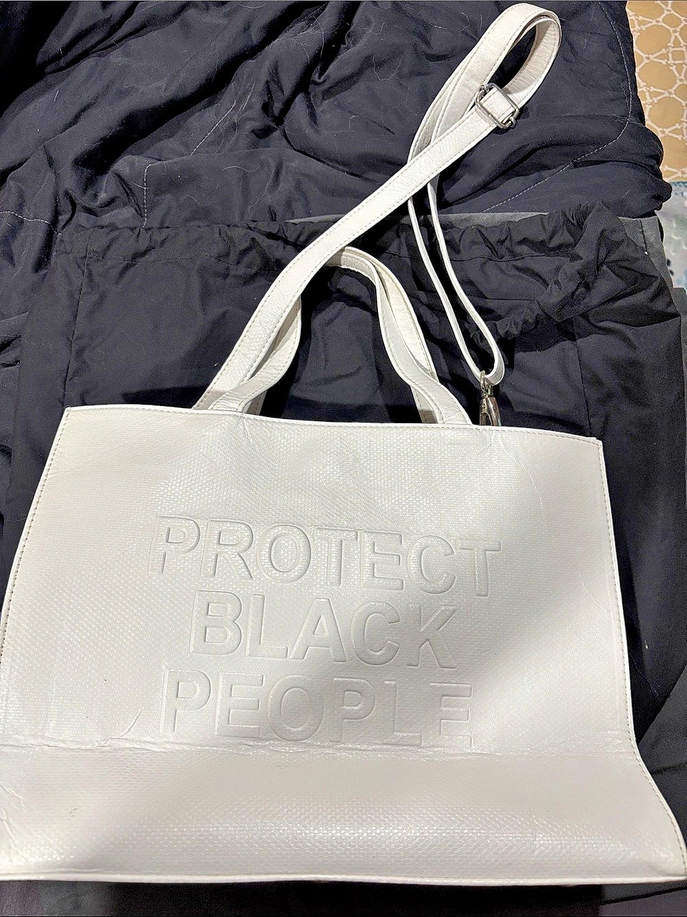 CISE Protect Black People Tote Bag - White Vegan Leather